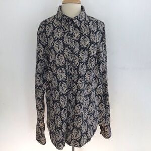 Calvin Klein Jeans black and cream retro inspired print button up shirt Size XL